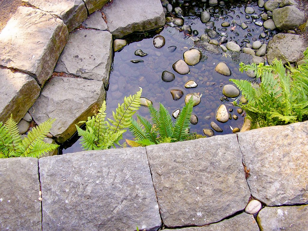 Eric Contey Stonework – Gazing pool at the Rhododendron Gardens, Portland, OR
